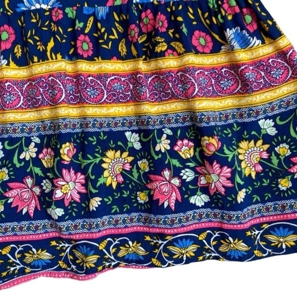 ZESICA Boho Dark Floral Tiered Peasant Maxi Skirt Cornflower Print Navy Pink M - Picture 9 of 14